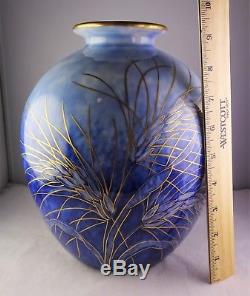 #1 Tharaud Limoges French Porcelain Hand Painted Blue Gold Floral Globe Vase