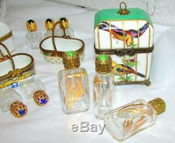 11 Pc Estate Lot Limoges Boxes Signed Hand Painted France Perfumes Inkwell Chest