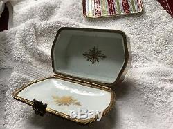 1940s Le Tallec Trinket Box and Vanity Tray Set RARE Gold Gilt Leaves Pattern