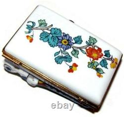 1970s Limoges Hand Painted Hinged Porcelain Large Trinket Box Couple in Bed