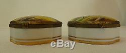 2 Antique Limoges Enameled Porcelain Trinket Boxes with Portrait of two Hounds