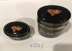 2 Lot Tiffany & Co. Le Tallec Hand Painted Porcelain Black Shoulder Trinket Box