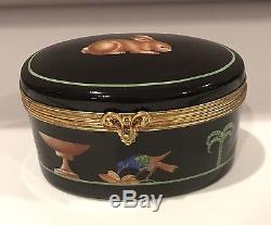 2 Lot Tiffany & Co. Le Tallec Hand Painted Porcelain Black Shoulder Trinket Box