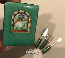 3 Limoges France trinket boxes, purse, grand piano, garden book