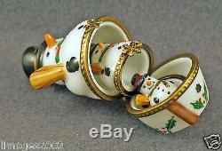3 Pc Set 2 Nesting Boxes One Figurine Snowman Christmas French Limoges Box