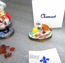 4 Chamart Limoges Christmas Boxes Santa Chef Partridge Doves Hens Peint Main