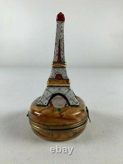 A. L. LIMOGES FRANCE Peint Main BOX EIFFEL TOWER PARIS FRANCE French Flag