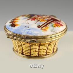 A Limoges Trinket Box Hand Painted Basket Style with Italian Scene