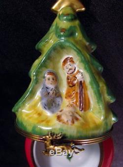 AF Limoges Peint Main Fine Porcelain Nativity Christmas Tree Trinket Box Exc