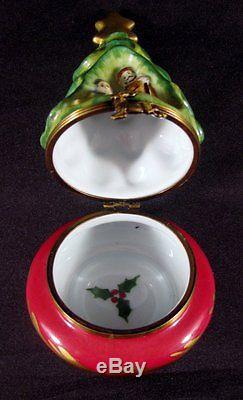 AF Limoges Peint Main Fine Porcelain Nativity Christmas Tree Trinket Box Exc