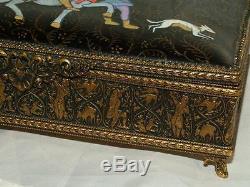 Antique French Limoges HP Enamel On Dore Bronze Hunting Box Signed L. Dadat