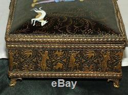 Antique French Limoges HP Enamel On Dore Bronze Hunting Box Signed L. Dadat