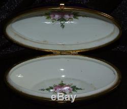 Antique Oval Shape Porcelain Sevres Signed Jewelry Or Trinket Box Hand Painted