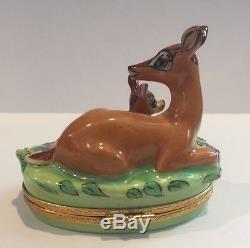 Artoria Limoges Peint Main Bambi And Mother Trinket Box