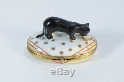 ARTORIA- signed Limoges France Vintage Porcelain Trinket Box -Black Cat