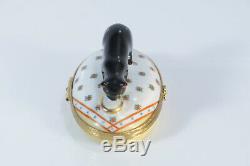 ARTORIA- signed Limoges France Vintage Porcelain Trinket Box -Black Cat