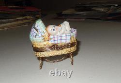 AUTHENTIC LIMOGES baby in bassinet carrier bottle no. 12 of 50 france TRINKET BOX