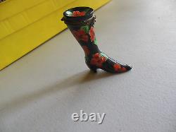 AUTHENTIC LIMOGES black flower lady boot bow clasp france TRINKET BOX