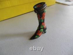 AUTHENTIC LIMOGES black flower lady boot bow clasp france TRINKET BOX