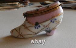 AUTHENTIC LIMOGES pink white gold strips heel shoe nh n3 france TRINKET BOX