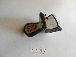 AUTHENTIC LIMOGES royal blue flower chair bow clasp france TRINKET BOX