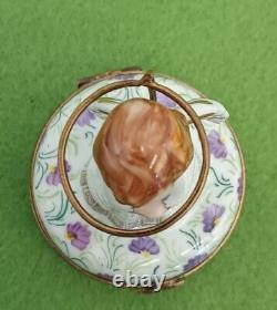 Angelic Child With Halo Limoges Trinket Box France Porcelain Pient Main Pre-owned