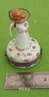 Angelic Child With Halo Limoges Trinket Box France Porcelain Pient Main Pre-owned
