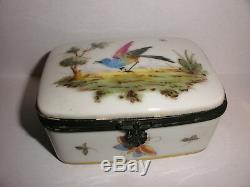 Antique 1800`S Limoges porcelain hand painted bird butterfly trinket hinged box