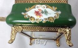 Antique ACF Decor A La Main Style De Limoges Porcelain Brass Jewelry Box F