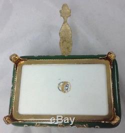 Antique ACF Decor A La Main Style De Limoges Porcelain Brass Jewelry Box F