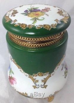 Antique ACF Decor A La Main Style De Limoges Porcelain Brass Trinket Box 6 H