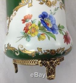 Antique ACF Decor A La Main Style De Limoges Porcelain Brass Trinket Box 6 H