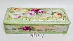 Antique D&C Limoges France Dresser Vanity Hand Painted Roses Trinket Box