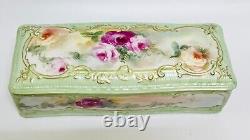Antique D&C Limoges France Dresser Vanity Hand Painted Roses Trinket Box