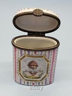 Antique Early French Limoges Pill Trinket Box Vesta Case Hot Air Balloon
