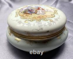Antique Elite Limoges France Watteau Courting Lute Covered Trinket Powder Box