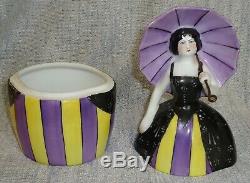 Antique French Lady Powder Trinket Box Pot Jar Half Doll Marked Limoges