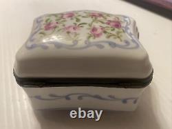 Antique French Limoges Peint Main Hand Painted Flowers Trinket Box + (4) Free