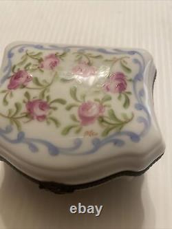 Antique French Limoges Peint Main Hand Painted Flowers Trinket Box + (4) Free