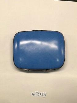Antique French Limoges Trinket Box Blue Hot Air Balloon Scenic