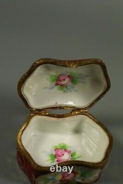 Antique French Porcelain Hand Painted Limoges Trinket Box Jewelry Lidded Brass