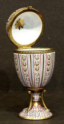 Antique LIMOGES Porcelain HAND PAINTED GOLD Hinged Lid EGG Shaped TRINKET BOX