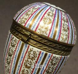 Antique LIMOGES Porcelain HAND PAINTED GOLD Hinged Lid EGG Shaped TRINKET BOX