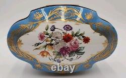 Antique Large Limoges Domed Casket Jewelry Box Blue, White & Floral withGold Gild