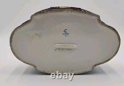 Antique Large Limoges Domed Casket Jewelry Box Blue, White & Floral withGold Gild