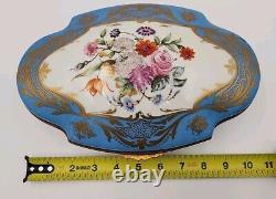 Antique Large Limoges Domed Casket Jewelry Box Blue, White & Floral withGold Gild