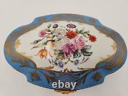 Antique Large Limoges Domed Casket Jewelry Box Blue, White & Floral withGold Gild