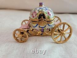 Antique Limoges France Peint Main Gold Cinderella Carriage Porcelain Trinket Box