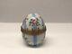 Antique Limoges French Peint Main Porcelain Trinket Box Egg Floral With Ribbons