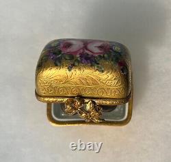 Antique Limoges Signed-trinket Box 2 Glass Vials Gilded Porcelain Artist Signed